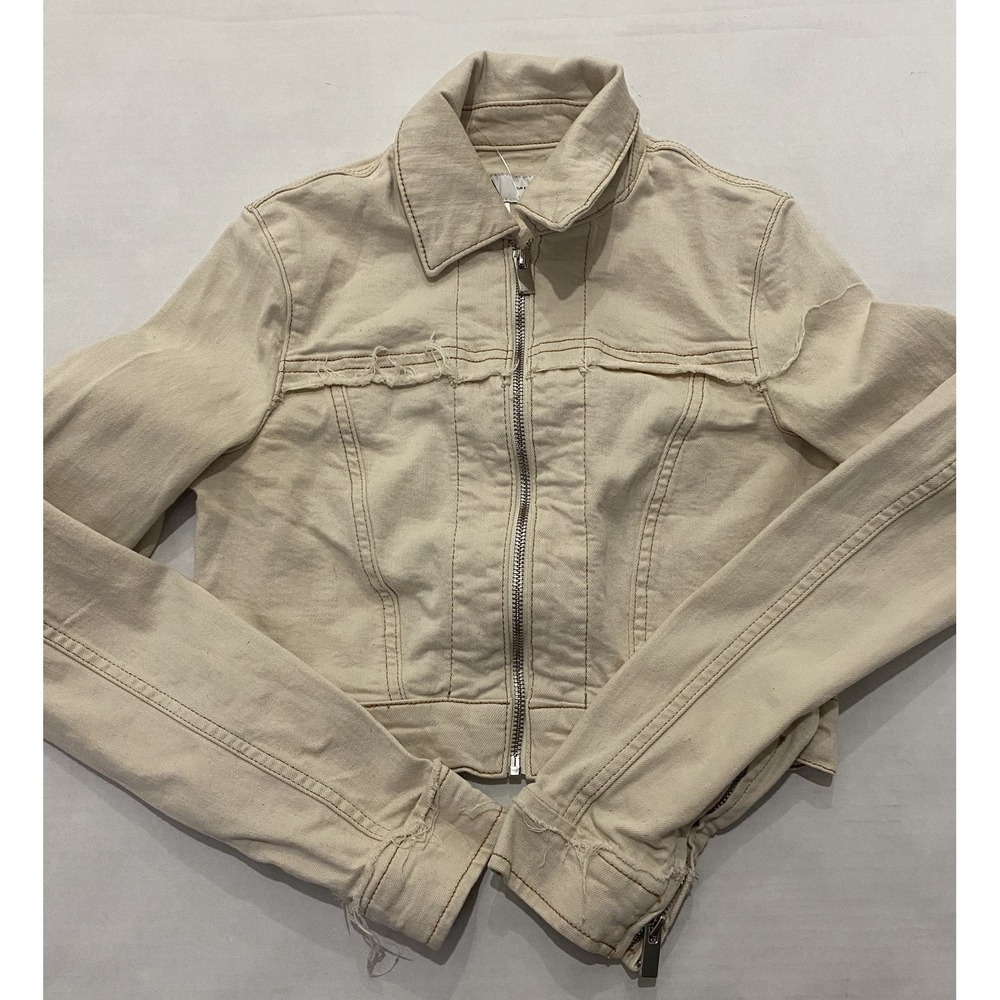 Youth Zara Cropped Jean Jacket Denim Extended Zip Sleeves. Small